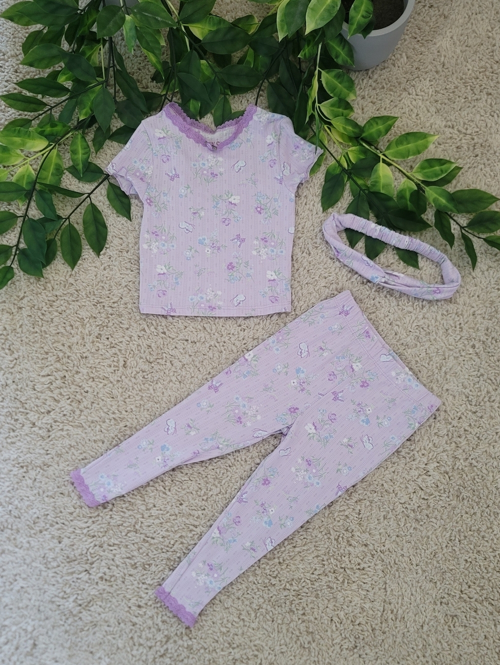 Baby Girl Purple Floral Pointelle Pajamas (12-18 Months)
